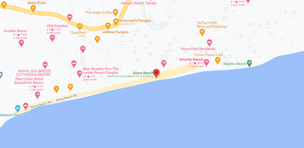Panglao Alona Beach on Google Map